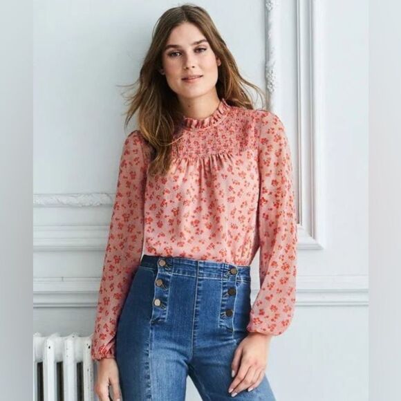 Boden Tops - Boden Janie Long Sleeve Mock Neck Pink Ditsy Floral Blouse Size 16